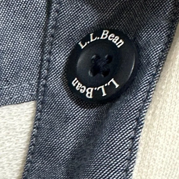 L.L.Bean Long Sleeve Striped Polo Shirt Womens L Cream Navy Preppy Old Money - Picture 6 of 6